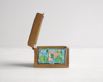 Vintage Brass and Enamel Stamp Box from China