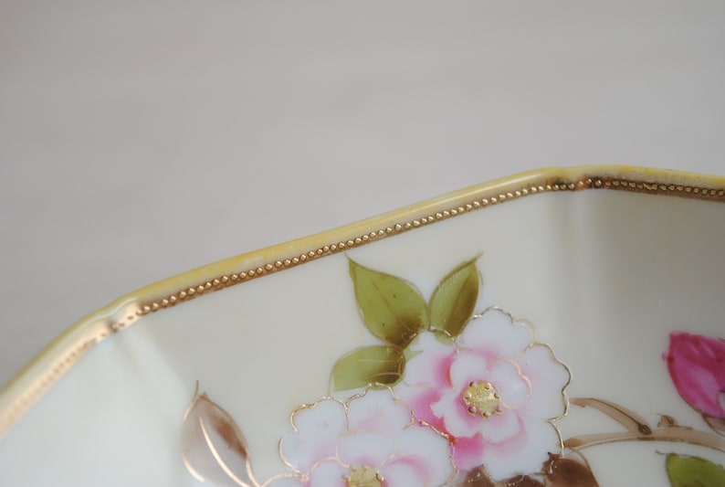 Antique Nippon Porcelain Dish with Pink Flowers image 4