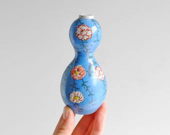 Vintage Blau Hand bemalte Blumenvase aus Keramik