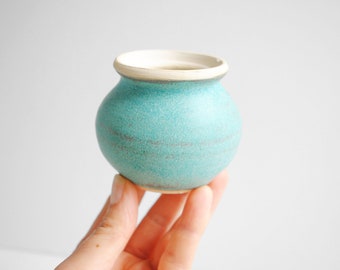 Jarrón vintage pequeño de cerámica turquesa