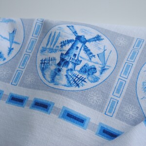 Vintage Blue and White Dutch Motif Linen Tablecloth 40 x 40, Delft Style Table Linens image 2