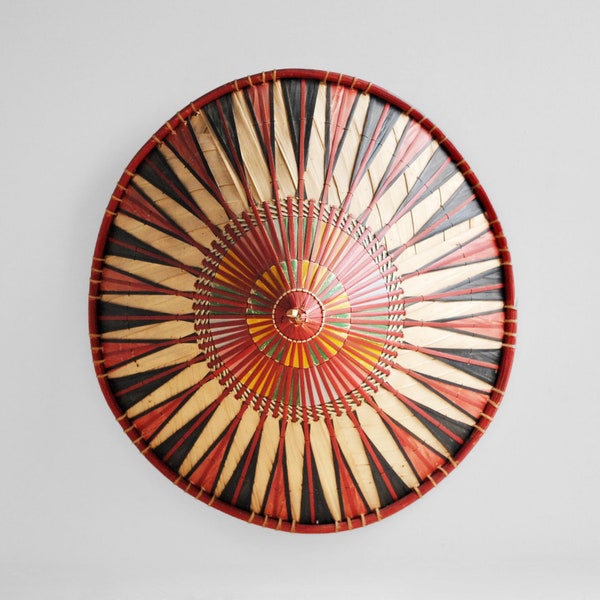 Vintage Malaysian Coolie Hat, Colorful Conical Bamboo Hat