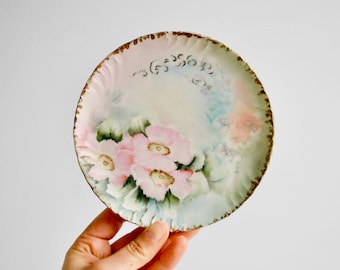 Antique Limoges France Porcelain 6" Plate with Hand Painted Pink Floral Design