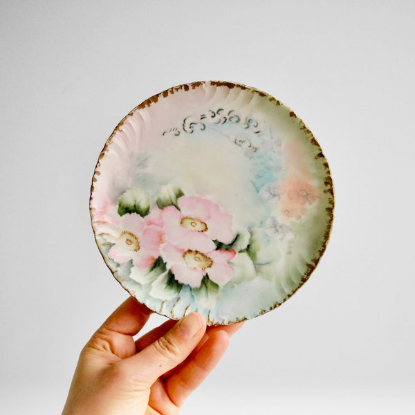 Antique Limoges France Porcelain 6" Plate with Hand Painted Pink Floral Design
