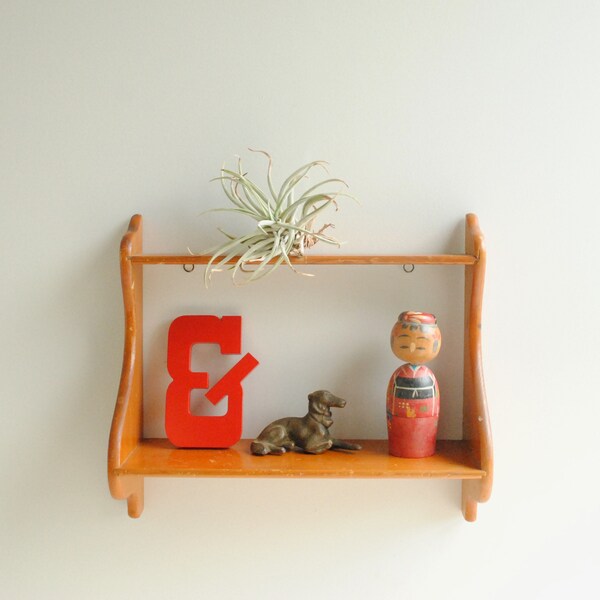 Vintage Wood Wall Shelf, Spice Rack, Small Wooden Wall Shelf