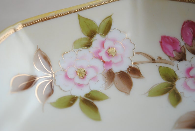 Antique Nippon Porcelain Dish with Pink Flowers image 3
