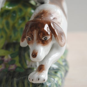 Vintage Figural Porcelain Dog Vase, Staffordshire Style Dog Spill Vase image 5