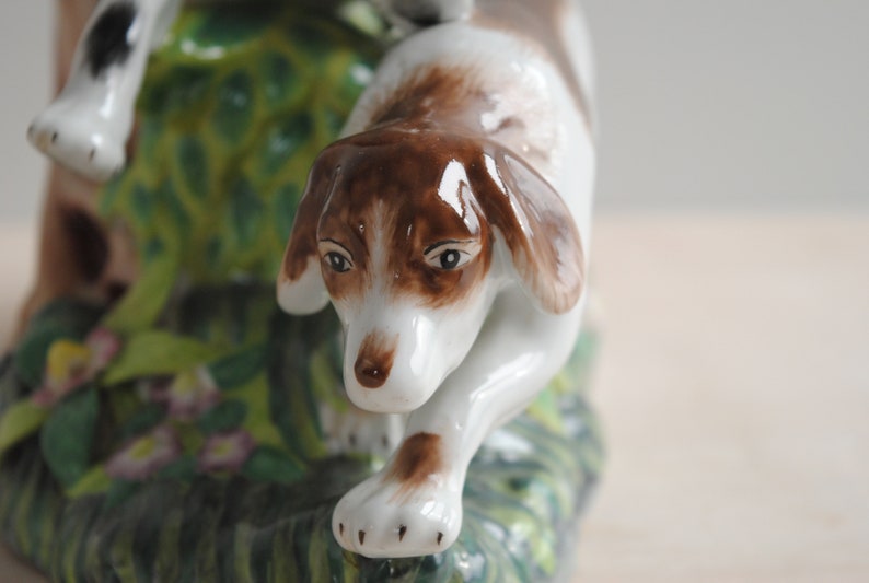 Vintage Figural Porcelain Dog Vase, Staffordshire Style Dog Spill Vase image 5