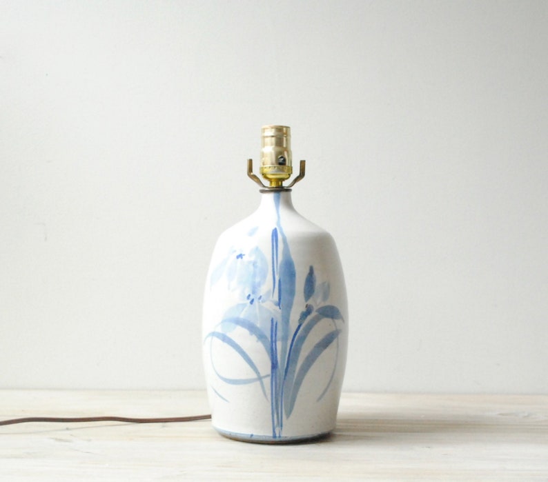 Vintage Blue And White Pottery Lamp Table Fl Ceramic Stoneware