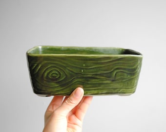 Vintage Brush McCoy Green Mid Century Pottery Planter with Wood Grain Faux Bois Texture USA H117-8