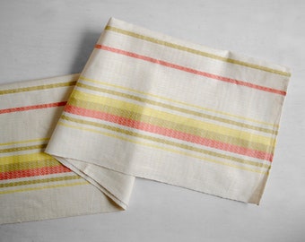 Vintage Linen Tea Towel Dish Cloth in White, Green, Yellow, and Red Stripes