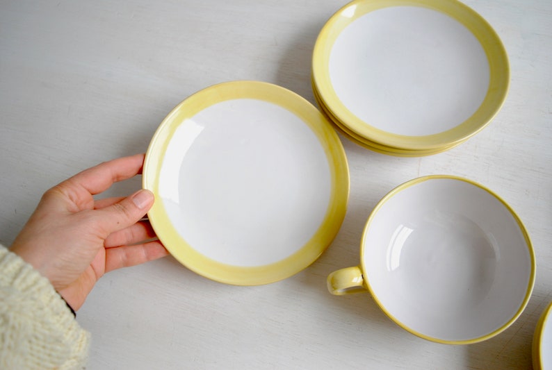 Vintage Danish Teacup Set, Nymolle Denmark White and Yellow Teacups and Saucers image 4