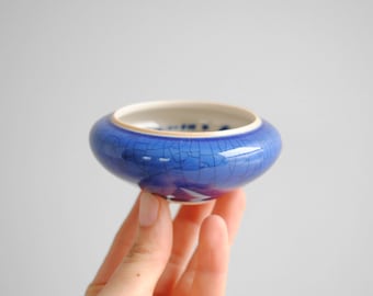 Vintage Small Blue Bowl, Handmade Pottery Dish