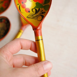 Vintage Khokhloma Hand Painted Spoon Set, Folk Art Wooden Christmas Spoons image 6