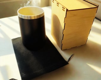 Personalized Travel Mug Gift Set, Insulated Tumbler, Wooden Box Coaster, Custom Engraved Gift