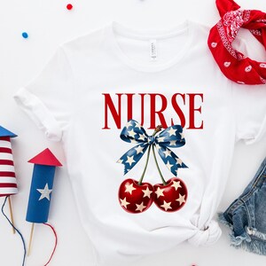 Nurse Coquette Cherry Bow Shirt: Patriotic 4th Of July Tee