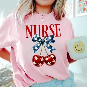 Nurse Coquette Cherry Bow Shirt: Patriotic 4th Of July Tee