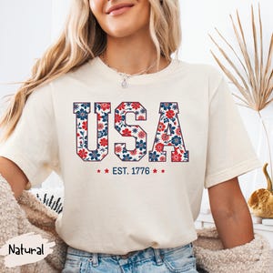 Floral USA Shirt,American Girl Shirt,USA Est 1776 Shirt,Girly 4th of July Shirt,Floral Patriotic Women Tee,4th Of July Celebration Outfit
