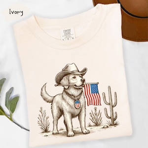Maglietta Comfort Colors® per cani del 4 luglio, maglietta western per il 4 luglio, maglietta per cani americani, maglietta con bandiera americana, maglietta per cani patriottici, festa dell&#39;indipendenza
