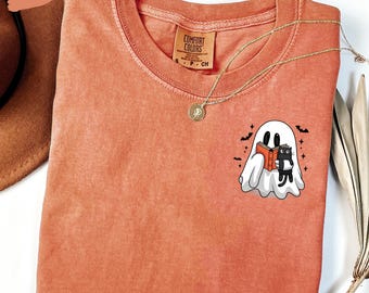 Comfort Colors Ghost Reading Shirt, Halloween Book Lover Tee