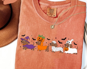 Maglietta Halloween Dachshund Comfort Colors: Maglietta spettrale per amanti dei cani