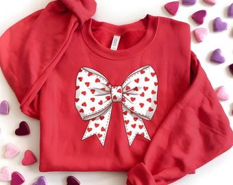 Sudadera con lazo de corazón para San Valentín de Coquette, camiseta retro de San Valentín, camiseta con lazo para San Valentín, camiseta con lazo de Coquette, regalos de San Valentín con lazo