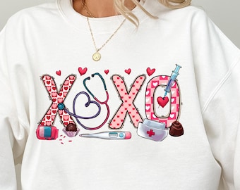 Sudadera de enfermera XOXO, camiseta de San Valentín, sudadera para enfermera, regalo de San Valentín para enfermera, regalo de San Valentín, sudadera de enfermera