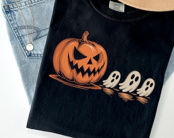 Camiseta de Halloween con calabaza fantasma y colores cómodos: camiseta de jugador espeluznante