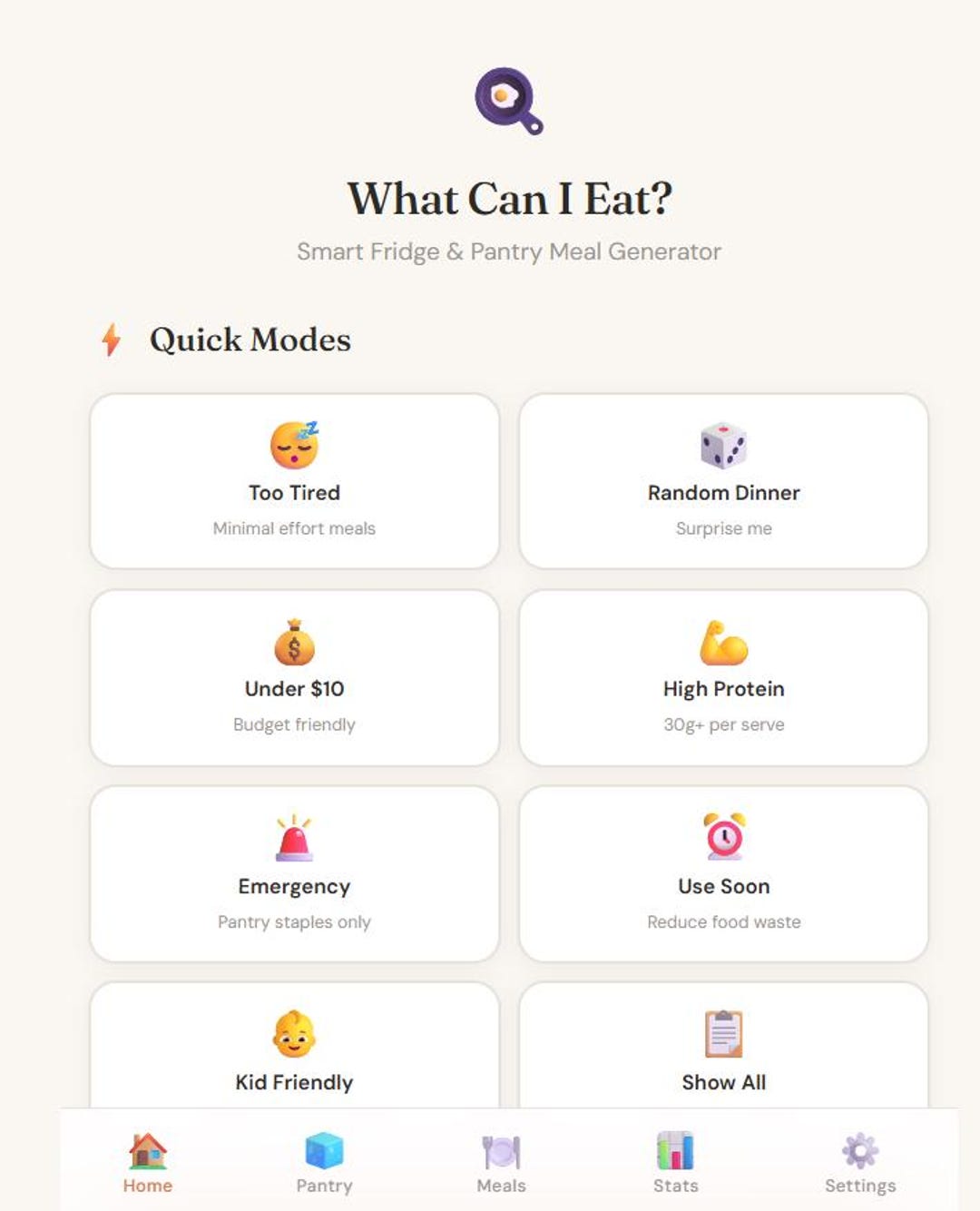 What Can I Eat Meal Generator | Smart Fridge Meal Planner | Dinner ...