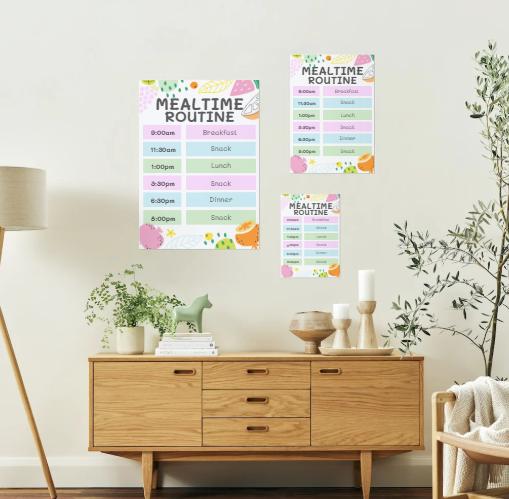 Meal Time Routine Pictorial Mealtime Routine Chart for Kids | Printable Daily Routine for Mealtimes ...