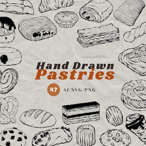 Handritade bakverk Clipart: Bageriillustrationer SVG, PNG, AI (digital nedladdning)