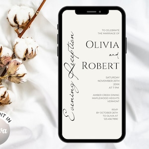 Electronic Evening Reception Invitation Template, Minimal Evening Reception Invite, Classic Digital Wedding Reception E-Invite #ERT-01