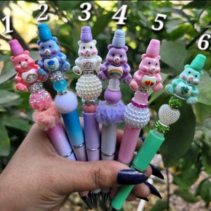 Care Bear Pen - Care Bear Beaded Pen, Rainbow Bears, Resin Focal