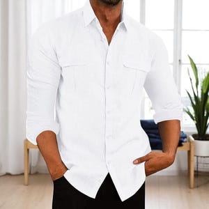 Men&#39;s Full-Size Long Sleeve Button-Down Shirt with Dual Chest Pockets | Plus Size Cotton-Blend Casual Shirt