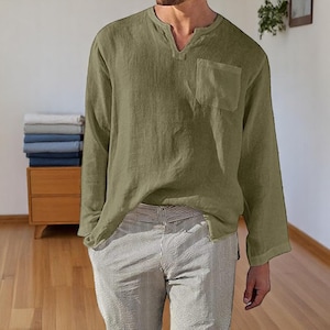 Men&#39;s Full-Size Casual  Long Sleeve Top with Pocket | Plus Size Lightweight Shirt | sleeve shirt | machine washable men shirt | Gift for him