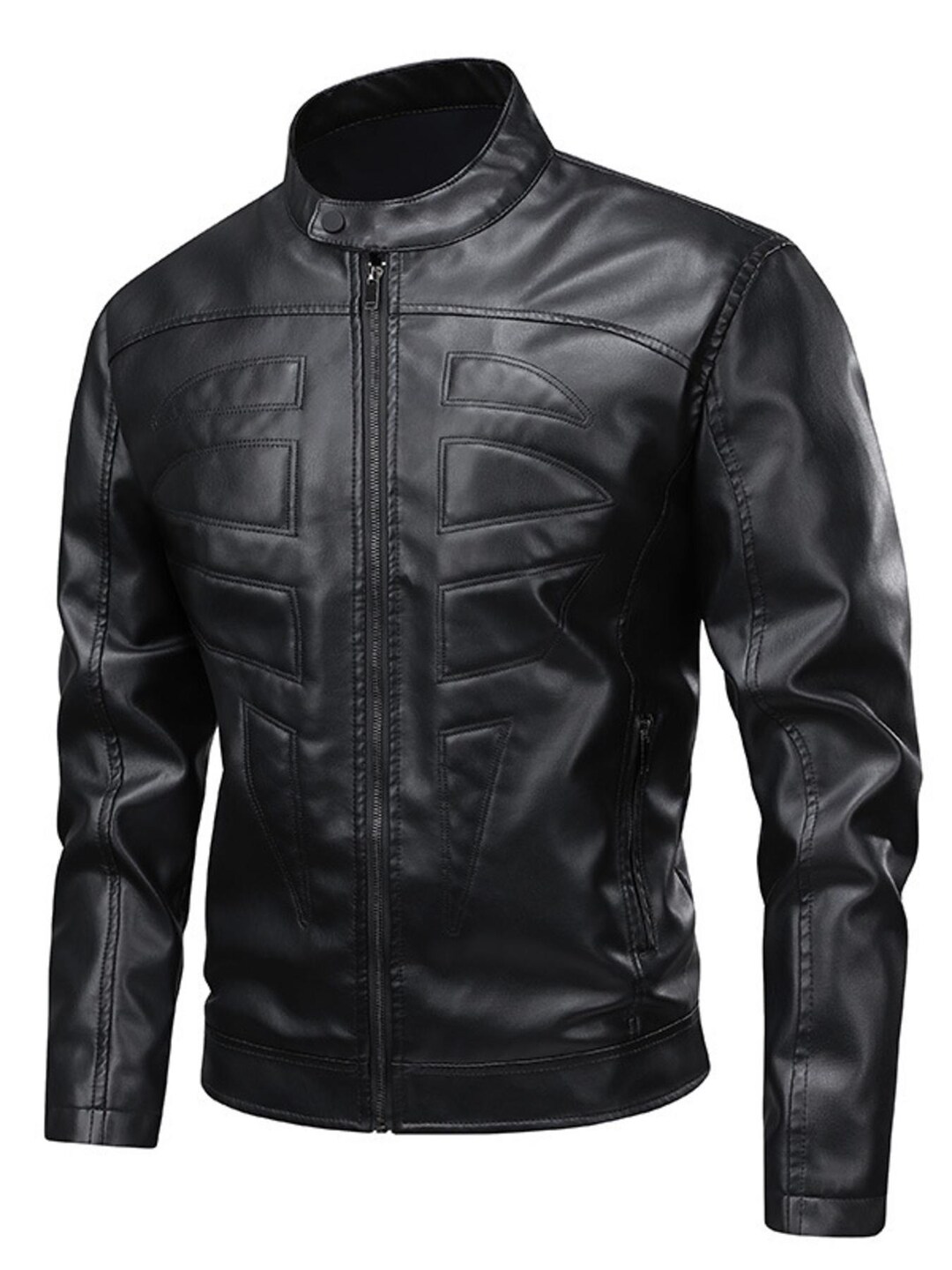 Jaqueta masculina de couro sintético com zíper | Casaco plus size ...