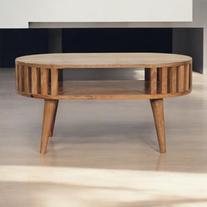 Vintage Slatted Coffee Table – Elegant Wooden Centerpiece