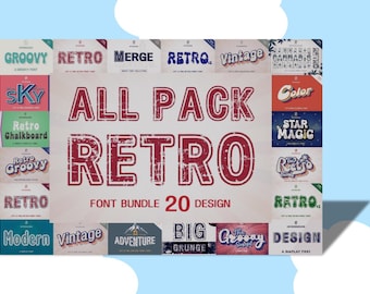 All Pack Retro Font Bundle, Groovy Font, Font Bundle, Retro Font, Vintage Font, Cricut Font, Commercial Use, 70s Font, Font Svg, Font TTf