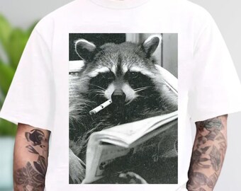 Raton laveur fumeur livre PNG, téléchargement numérique drôle animal, clipart instantané