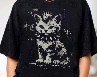 Chat punk en détresse PNG, téléchargement sublimation Rocker Kitty, graphique drôle d'amant de chat