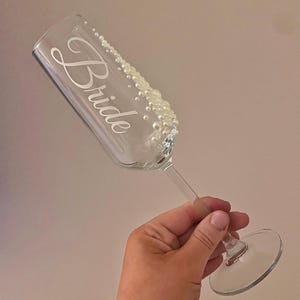 personalised pearl champagne flute bridesmaid proposal and morning of the wedding