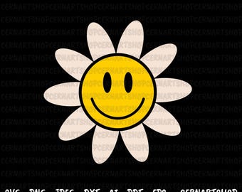Smiley Face Daisy SVG, PNG, Glad blomma (digital nedladdning)