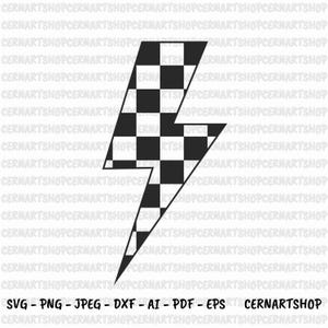Checkered Lightning Svg, Checkered Lightning Png, Checkerboard Svg, Checkered Thunder Svg, Checkers Svg, Cut File Cricut, Silhouette