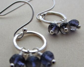 gemstone earrings blue earrings iolite silver earrings iolite sterling silver circle earrings iolite rondelle circle earrings handmade