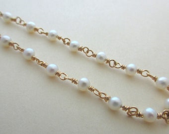 Pearl necklace white pearl necklace white pearl gold fill chain necklace white pearl gold fill linked chain necklace handmade