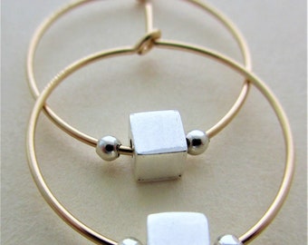 Gold fill earrings gold fill hoop earrings sterling silver cube gold fill earrings sterling silver cube gold fill hoop earrings handmade