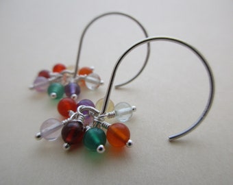 Gemstone earrings round gemstone earrings round gemstone bead cluster earrings multi round gemstone bead cluster silver earrings handmade