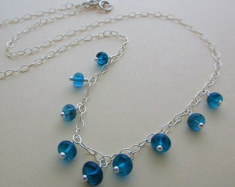 Gemstone necklace blue gemstone necklace blue gemstone silver necklace neon apatite necklace neon apatite silver chain necklace handmade