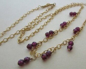 Gemstone necklace red gemstone necklace red gemstone gold fill necklace garnet necklace red round garnet gold fill chain necklace handmade