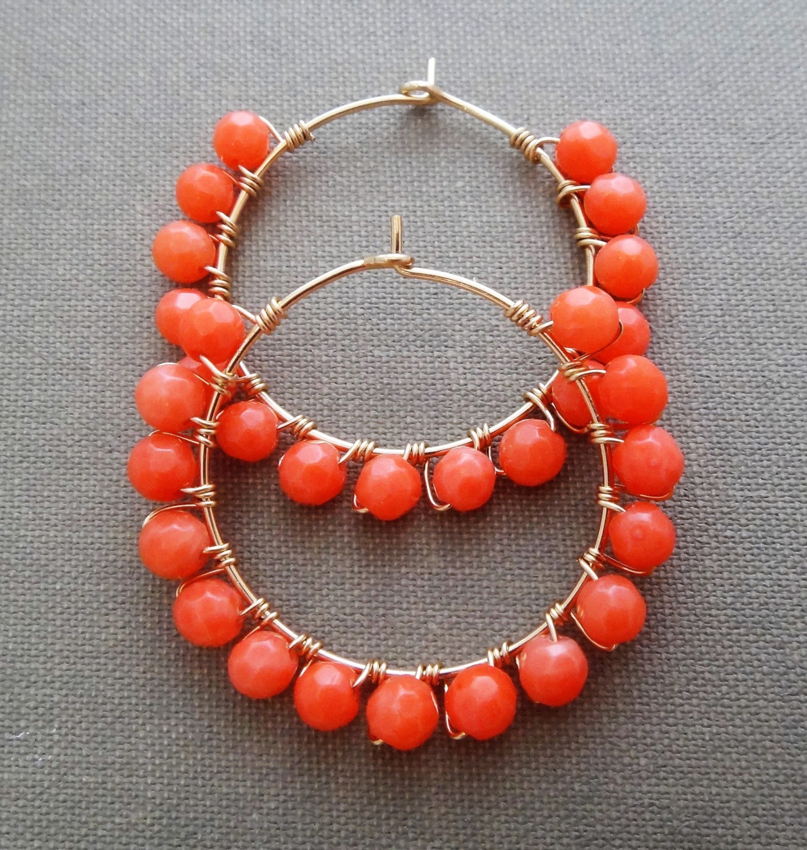 Orange earrings orange hoop earrings orange beaded hoop Etsy